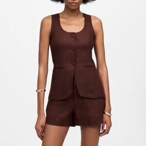 NWT Madewell 100% Linen Scoopneck Cutaway Vest Lined Chocolate Raisin Size 2